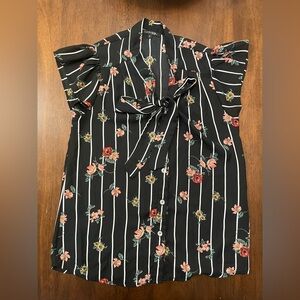 Papermoon Black Floral Striped Top